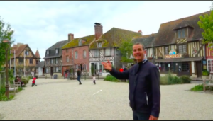Our guide Julien in Beuvron-en-Auge, place for the lunch :)